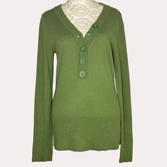 Sundance Catalog V Neck Pullover Sweater 1/4 Button Front Green S bv - Picture 1 of 5